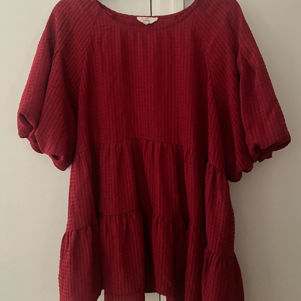 Entro Textured Burgundy Tiered Blouse